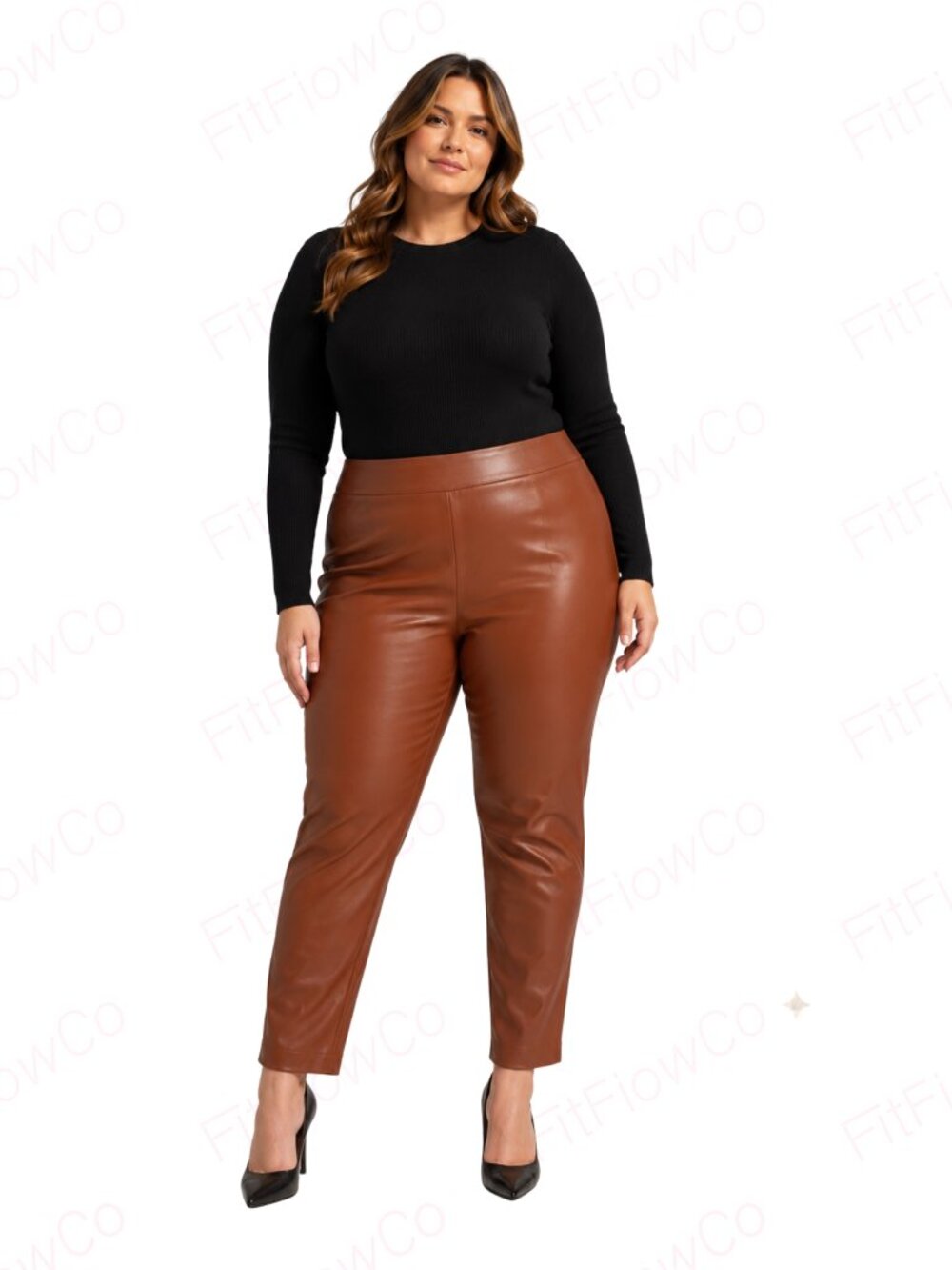Morgan Taylor 3X Caramel Brown Faux Leather Pull On Pants NWT